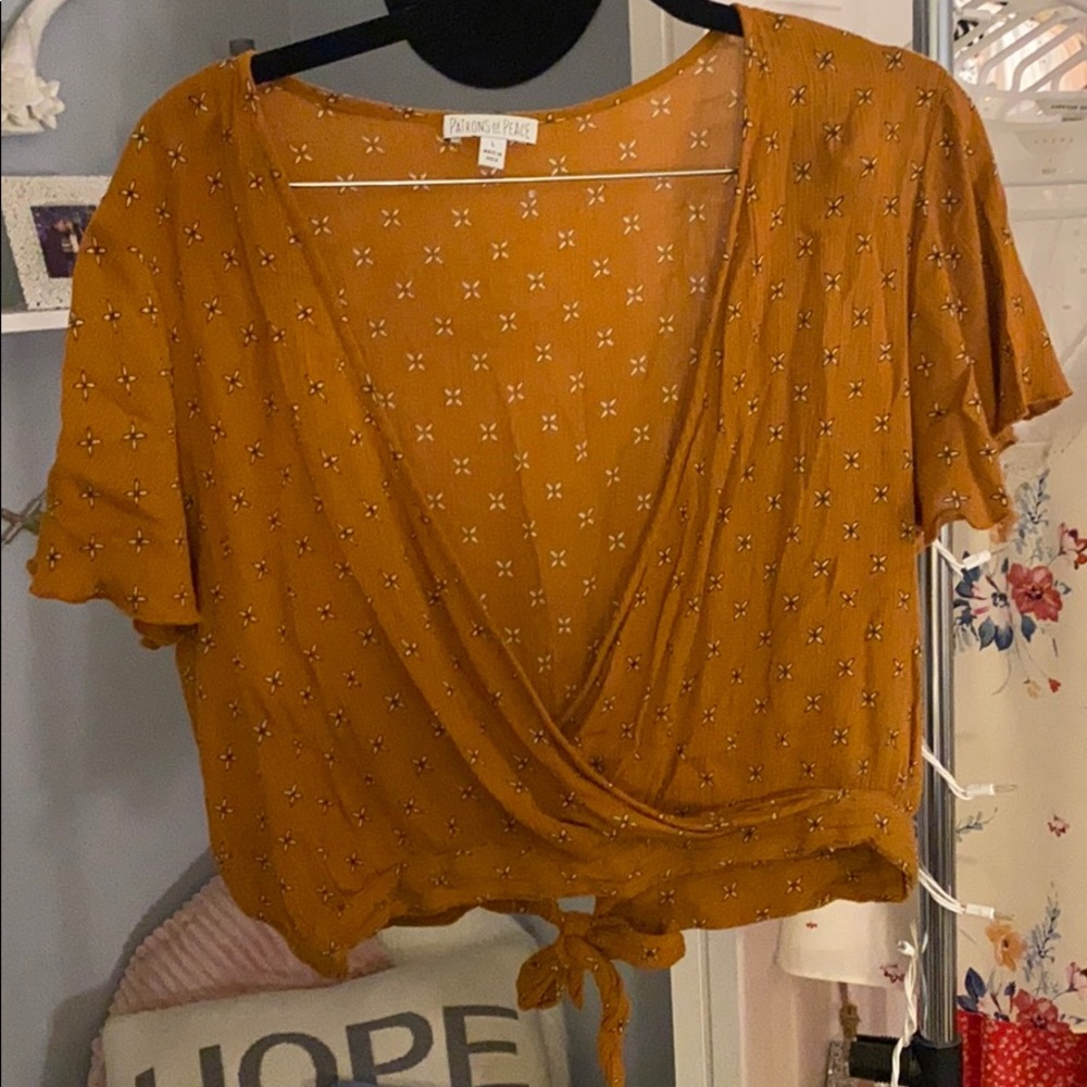 Burnt orange wrap tie back top